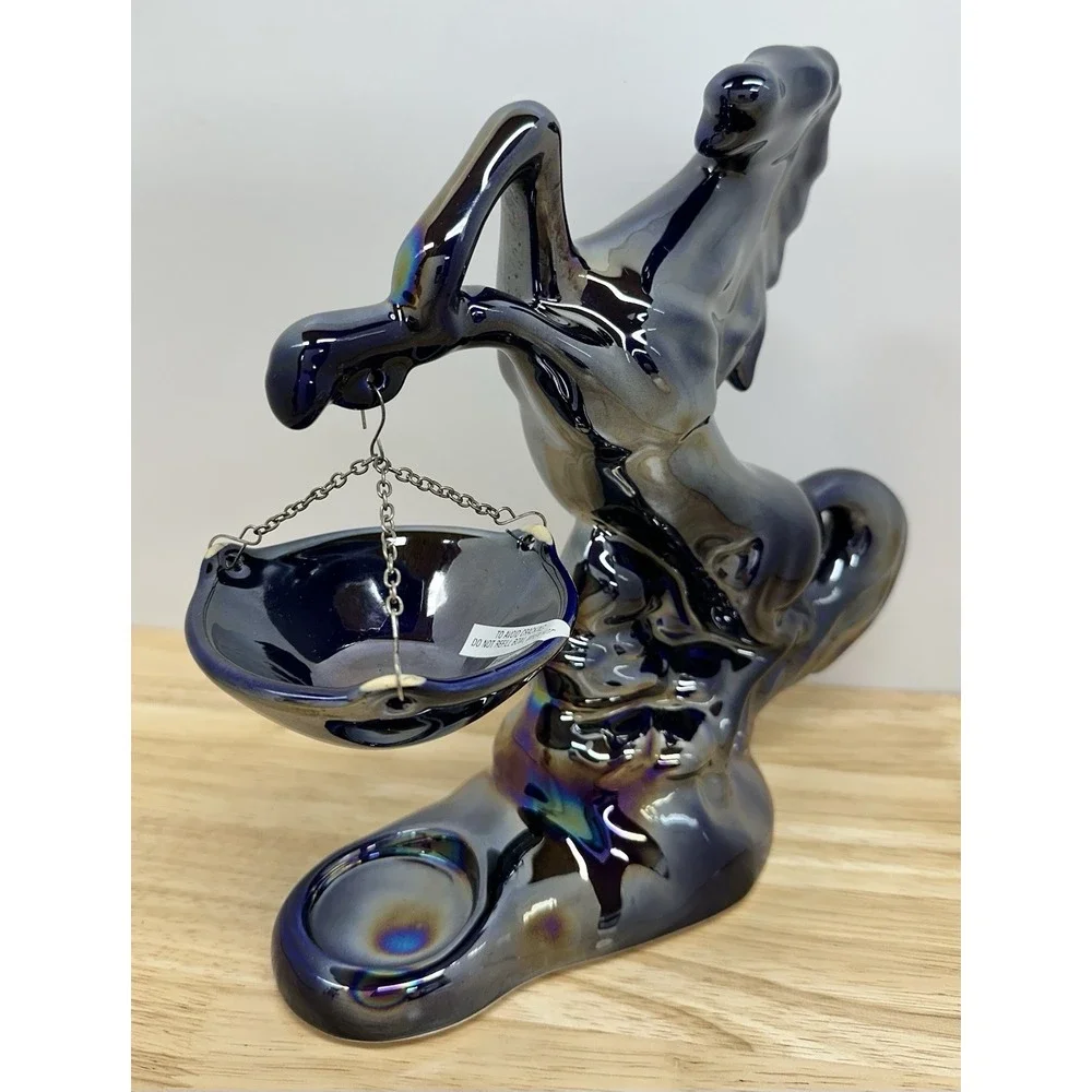 Ceramic Horse Metallic Iridescent Cobalt Blue Made in Poland Candle Oil Warmer